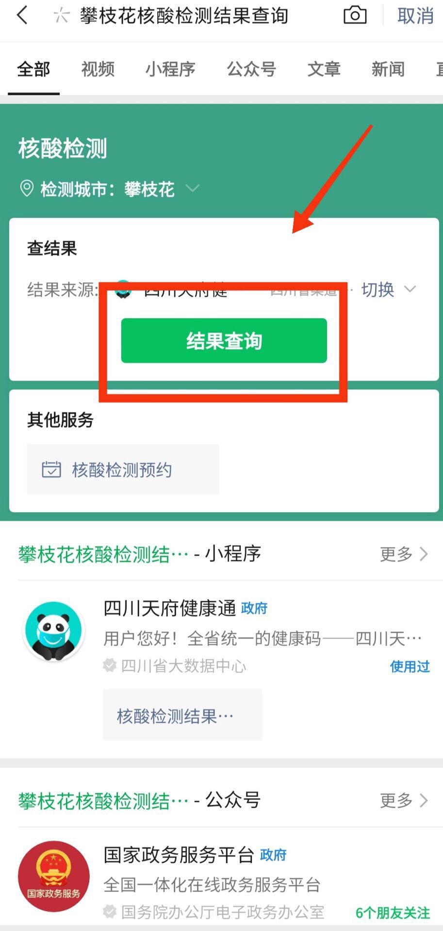 攀枝花核酸检测结果在哪里查询?